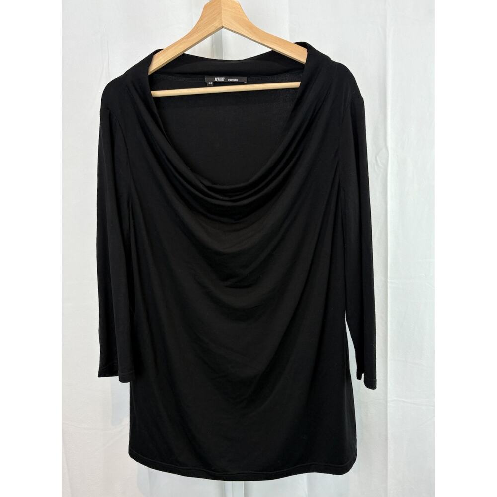 ANETT ROSTEL Rostfrei Drape Neck Jersey Knit Top Size 48 US XL  3/4 Sleeve Black